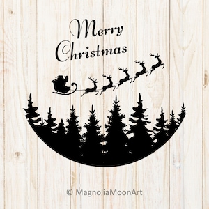 Père Noël avec renne et forêt SVG, svg Noël, fichier coupé pour Cricut, PNG, père Noël SVG, svg forêt, renne svg, silhouette