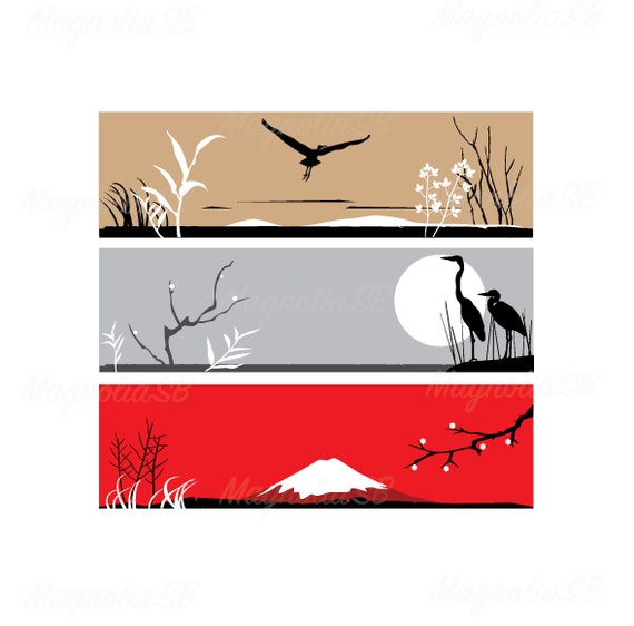 Landscape Banners With Herons Svg Herons Dxf Clipart Etsy