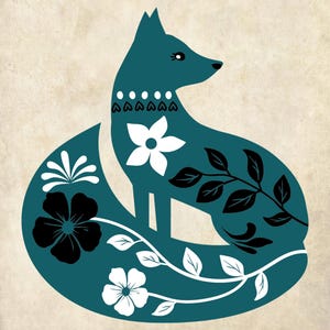 Svg renard scandinave, svg des bois nordiques, art folklorique svg, clipart Animal islandais, PNG jpg dxf, fichier de coupe pour cricut, conception de silhouette