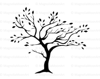 Tree with Leaves Clipart: SVG, PNG, DXF Vector (Digital Download)