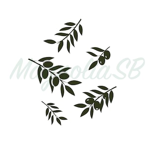 Ramos de Oliveira SVG, Azeitona DXF, Clipart de Azeitona, corte, Conjunto de vetor de Ramos de Oliveira, Culinária, Comida, Forma de Azeitona, Silhueta de Ramos de Oliveira