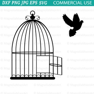 Gabbia per uccelli e colomba SVG, Gabbia per uccelli svg, Gabbia svg, file di taglio per cricut, dxf, Forma della gabbia, Uccello gratuito svg, Silhouette della gabbia per uccelli, Silhouette della colomba