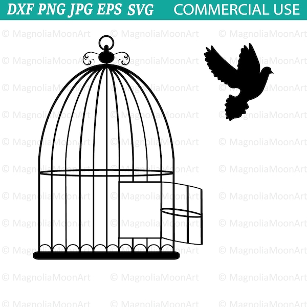 Bird Cage and Dove SVG, Bird Cage svg, Cage svg, cut file for cricut, dxf, Cage shape, Free Bird svg, Bird Cage silhouette, Dove Silhouette
