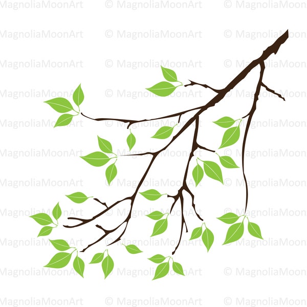 Tree Branch with Leaves SVG, cut file for cricut, Nature svg, Leaf svg, Branch svg, PNG, dxf, Green Leaves, magnoliasb, Branch silhouette