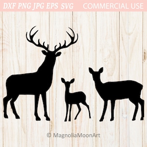 Herten familie SVG, Buck en Doe SVG, herten SVG, gesneden bestand voor cricut, PNG, wildernis SVG, natuur SVG, shirt design, JPG, EPS, silhouet