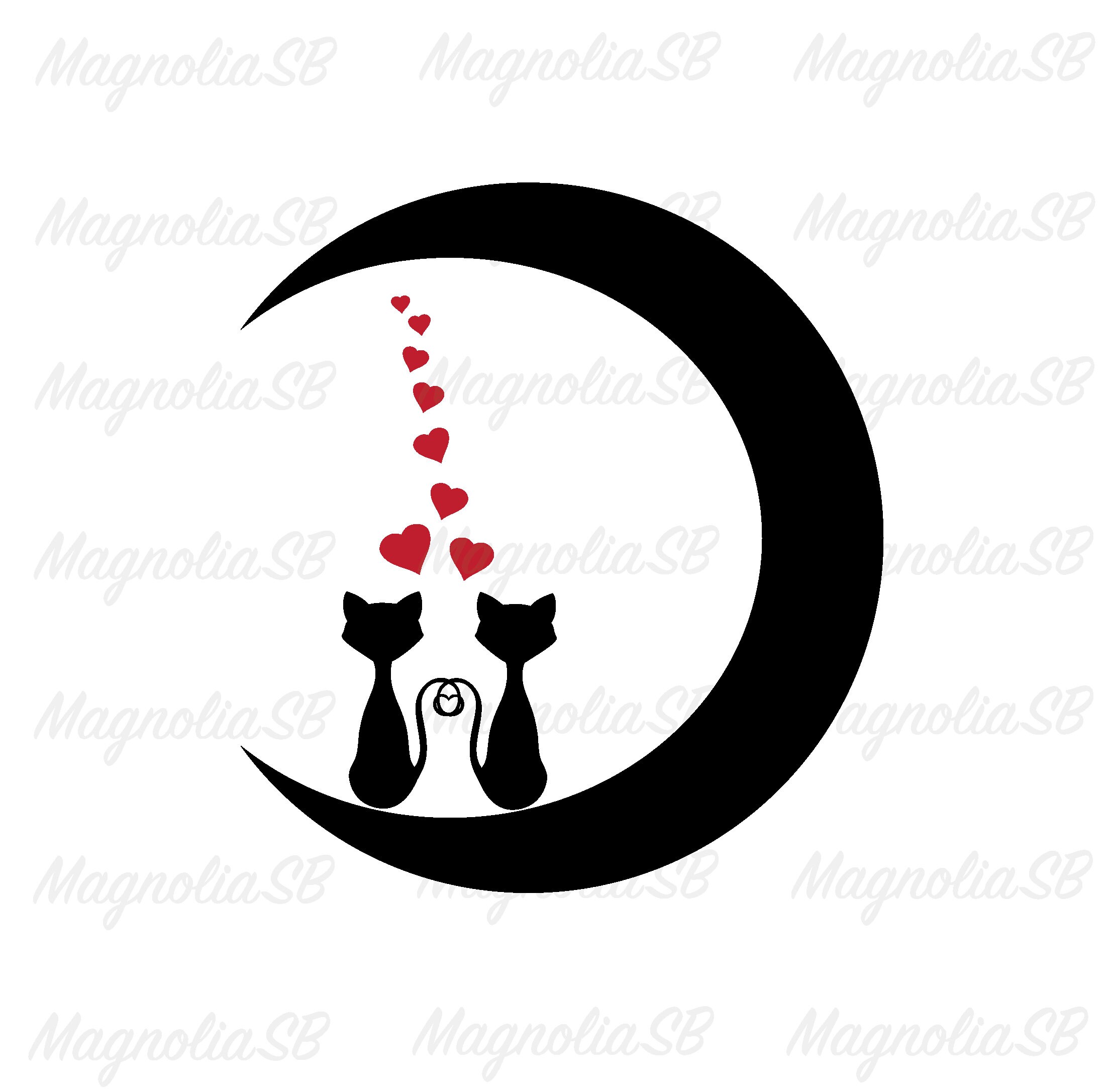 Cats In The Moon Svg Dxf Cats Clipart Cutting Cats And Etsy