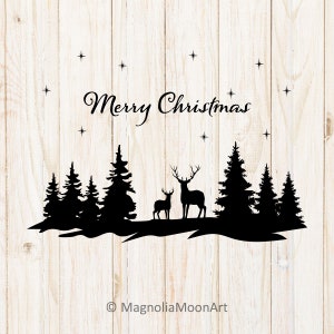 Buon Natale svg, cervo di Natale svg, cervo svg, alberi svg, file di taglio per cricut, scena invernale svg, PNG, jpg, dxf, Natale, silhouette