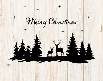 Christmas Deer SVG: Winter Forest Scene Cut File (Digital Download)