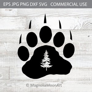 Bear Paw met een pijnboom SVG, DXF, Bear Paw PNG, Bear Paw snijden, Animal Paw SVG, Bear Paw vorm, natuur, Pine Tree SVG, silhouet