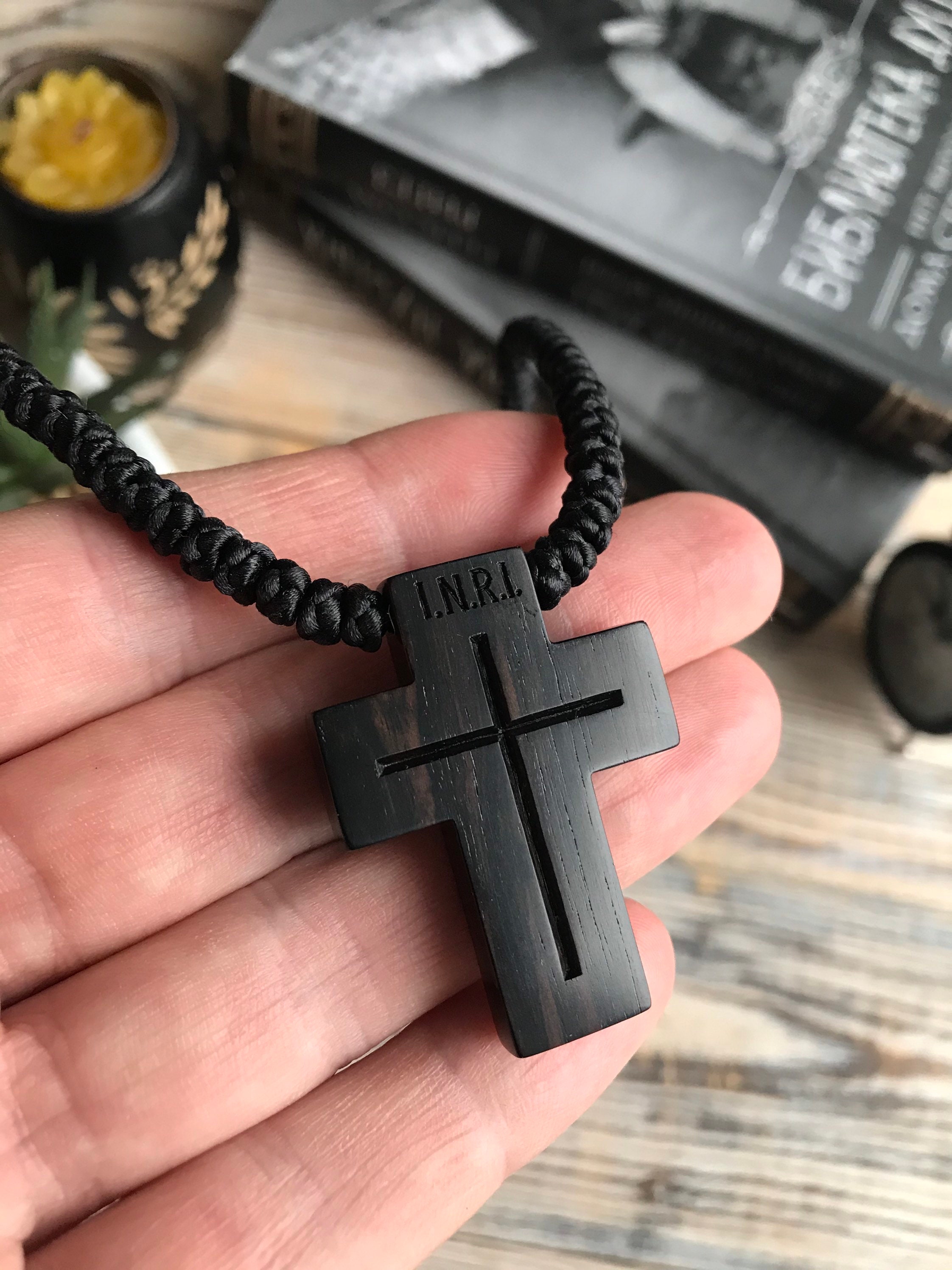Handmade African Blackwood Cross Pendant: Catholic Rosary Crucifix