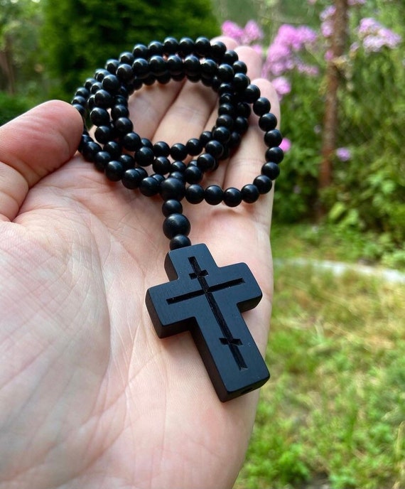 Orthodox Cross, Wooden Cross, Beads Necklace, Crucifix, Orthodoxy