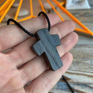 Georgian Style Wooden Cross Necklace, Hand Carved Bog Oak, Wooden Cross Necklace, Pectoral Crucifix for Men
