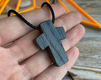 Georgian Style Wooden Cross Necklace, Hand Carved Bog Oak, Wooden Cross Necklace, Pectoral Crucifix for Men