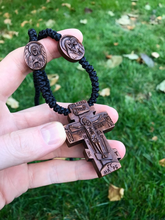 Orthodox Cross, Wooden Cross, Beads Necklace, Crucifix, Orthodoxy, Orthodox  Cross Pendant 