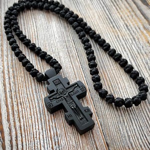 wooden cross necklace, orthodox prayer rope, rosary necklace, rosary crucifix, wooden crucifix, orthodox wooden cross, crucifix necklace