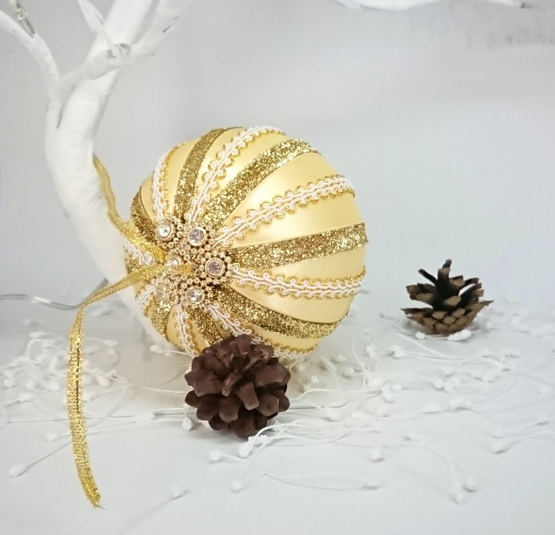 Gold Christmas Ornaments Satin Ornaments Hand-crafted Balls - Etsy