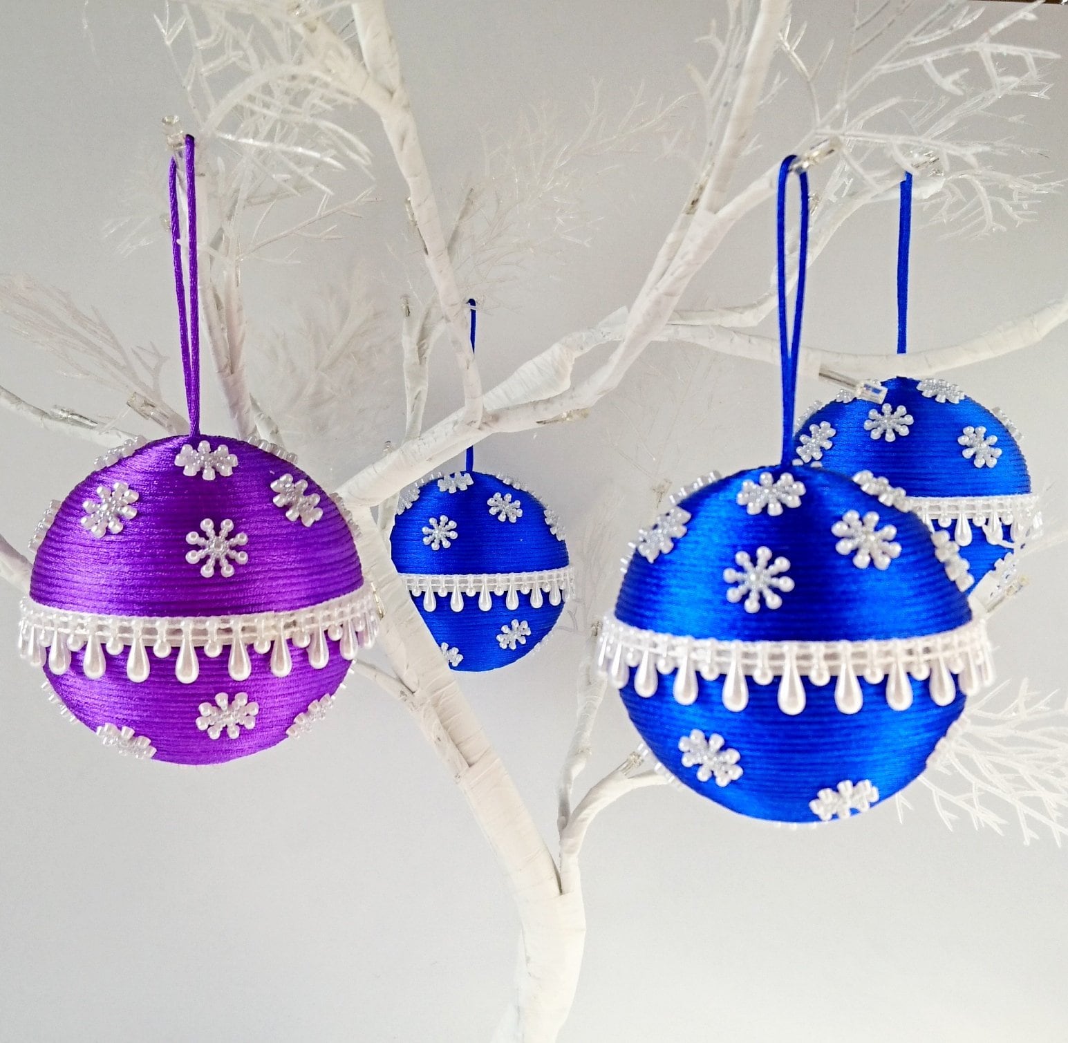 Blue and purple Christmas tree ornaments with snowflakes Etsy