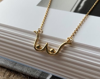 925 Sterling Silver Boobie Pendant Necklace, Boob Necklace, Statement necklace, Gold Pendant Necklace, Summer, Gold Necklace Funky Necklace