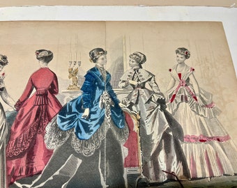 VINTAGE 1869 FASHION print framed  Les Modes Parisiennes Petersons Magazine