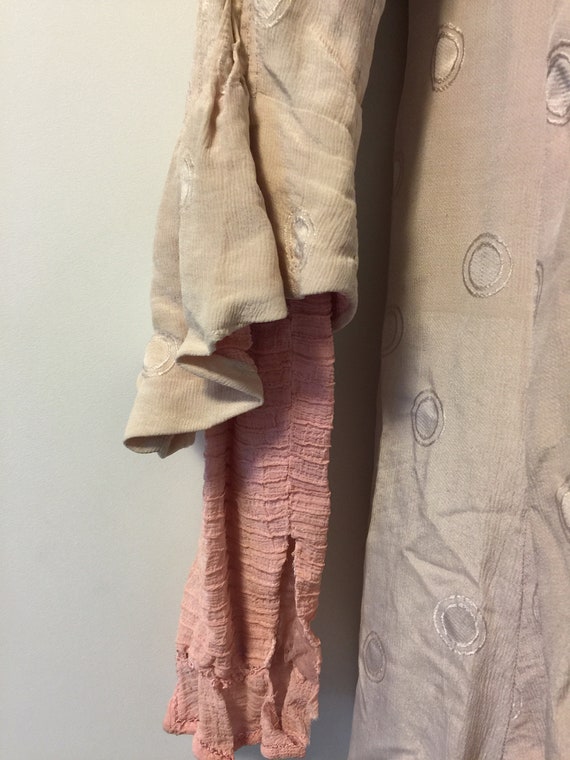 EDWARDIAN WRAPPER BEIGE silk  with pink tucked sl… - image 3