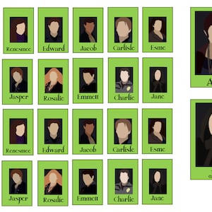 トワイライトにインスパイアされたイラスト入りの「Guess Who」ゲームピース - PDF ダウンロードのみ