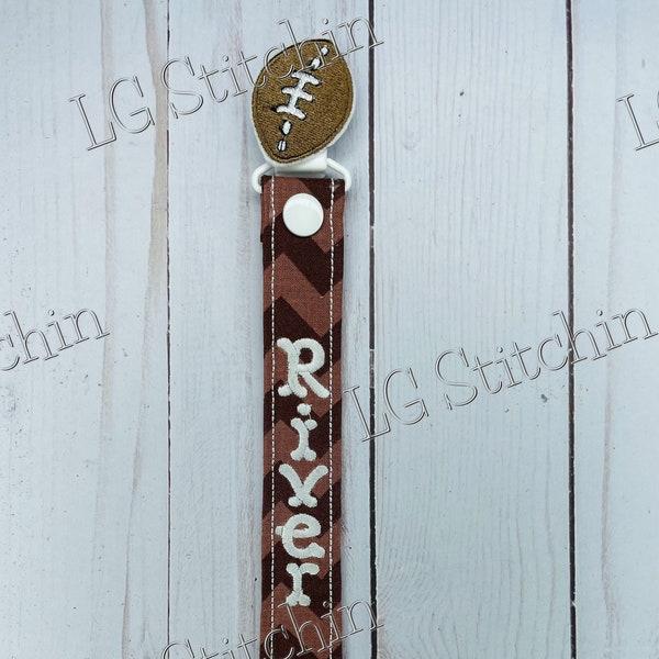 Football pacifier holder monogram custom boy baby paci clip cute white brown homemade cotton gift baby shower gift personalized gift