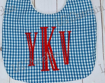 Initials baby bib monogram custom boy bib baby bib cute navy homemade cotton gift baby shower gift gingham toddler bib embroidered bib