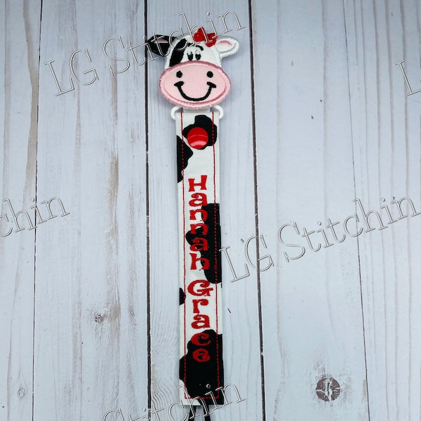 Cow pacifier clip custom pacifier clip paci clip embroidered pacifier clip cute paci clip dummy holder soothie holder bobo dodie