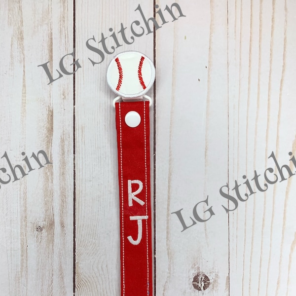 Baseball pacifier holder monogram custom boy baby paci clip cute white red homemade cotton gift baby shower gift