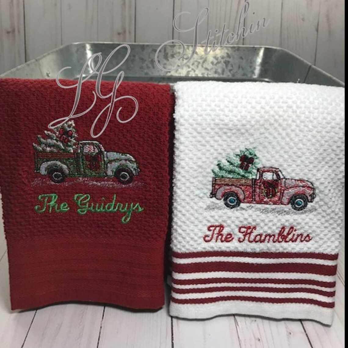 Embroidered truck Towel christmas truck towel red truck towel Etsy
