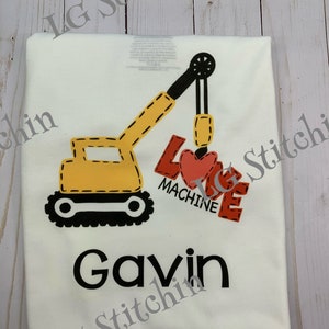 Valentine shirt custom shirt vinyl shirt Boy's Valentine Shirt Crane Firetruck hearts Love image 3