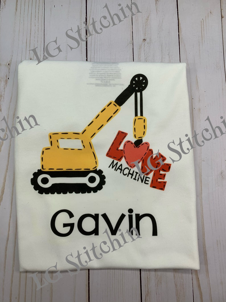 Valentine shirt custom shirt vinyl shirt Boy's Valentine Shirt Crane Firetruck hearts Love image 3