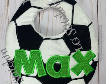 Soccer baby bib monogram custom boy bib baby bib cute white black homemade cotton gift baby shower gift applique