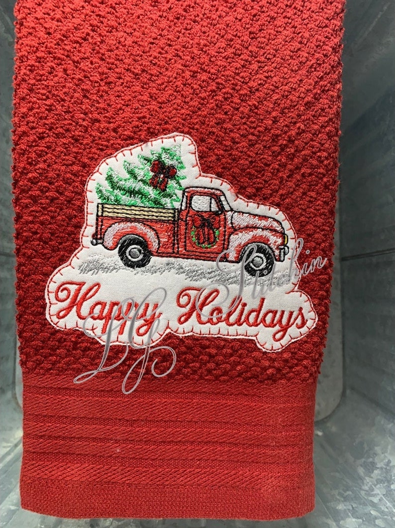 Christmas Towel Embroidered Truck Towel Christmas Truck Towel Etsy