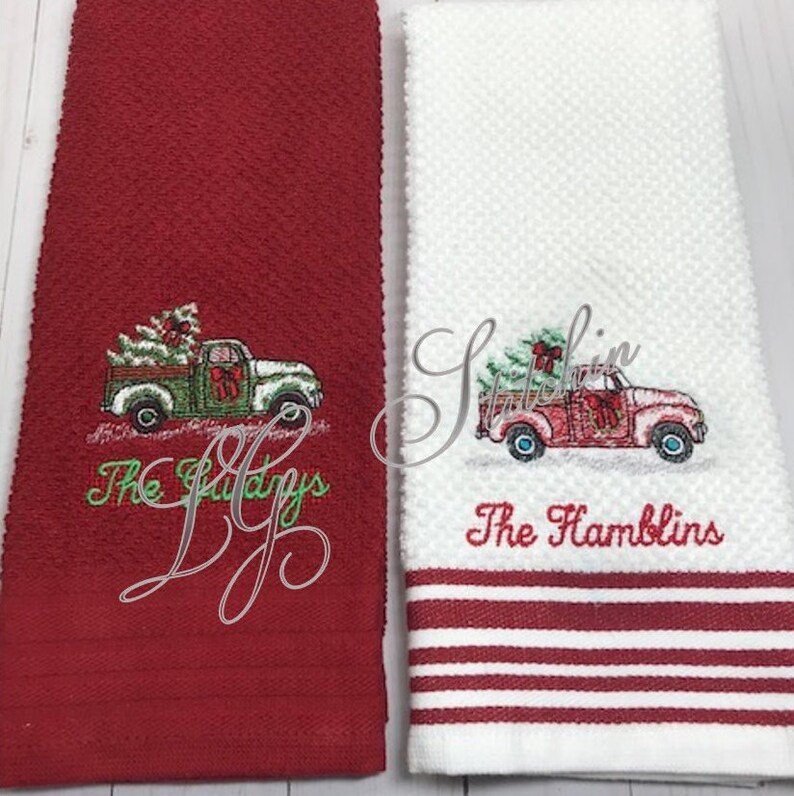 Embroidered Truck Towel Christmas Truck Towel Red Truck Towel Etsy