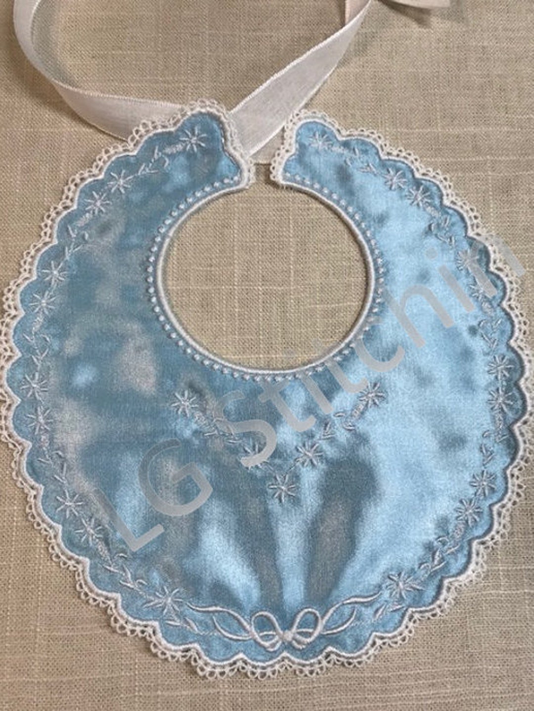 Embroidery Lace Baby Bib With Ribbon Closure, Baby Shower Gift, Lace ...