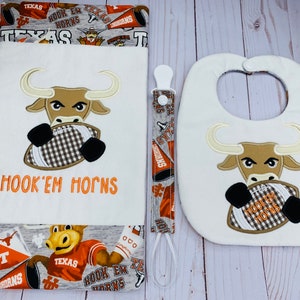 Texas bib monogram custom bib baby bib cute white blue homemade cotton gift baby shower gift sports bib burp cloth gigem Longhorns