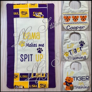 LSU bib monogram custom bib baby bib cute white blue homemade cotton gift baby shower gift sports bib burp cloth