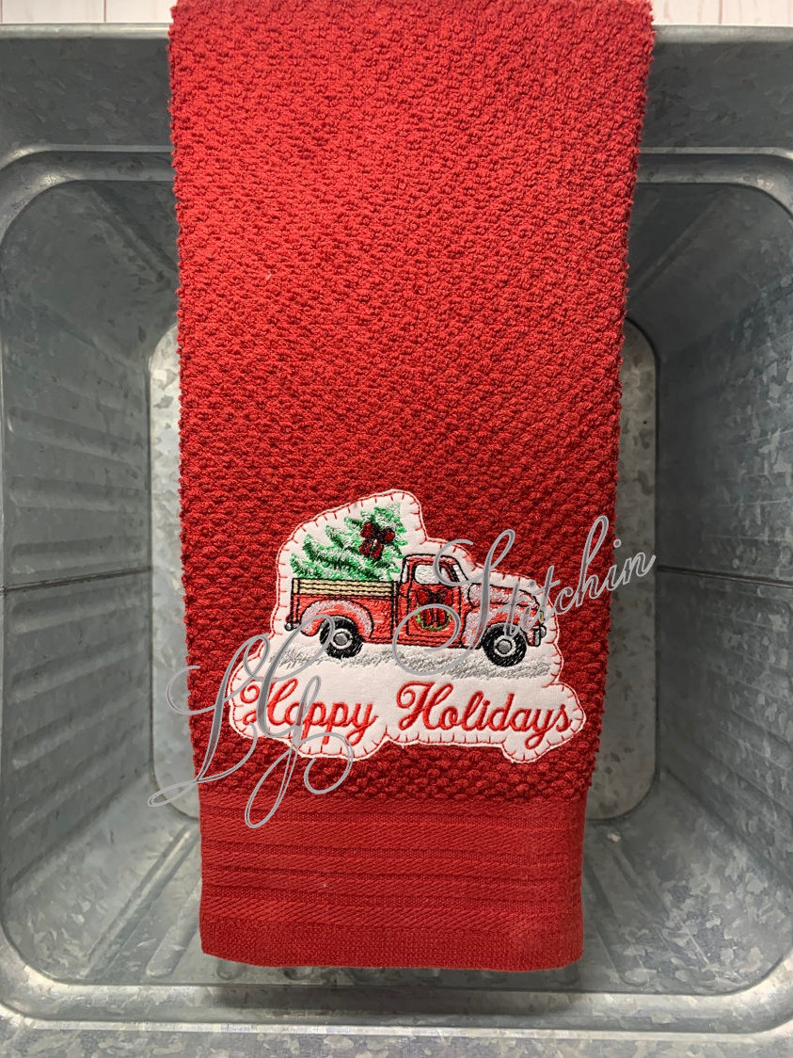 Christmas Towel Embroidered Truck Towel Christmas Truck Towel Etsy
