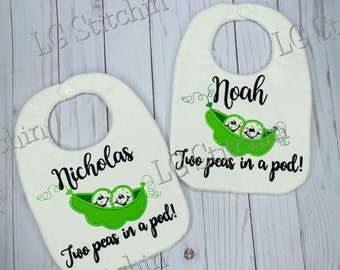 Peas in a pod baby bib twins bib pea bib customized baby bib