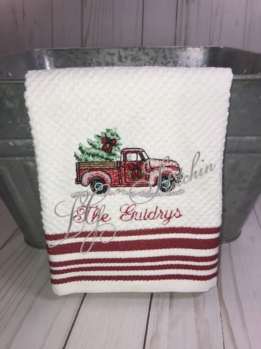 Embroidered Truck Towel Christmas Truck Towel Red Truck Towel Etsy UK