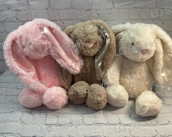 Lapin en peluche lapin personnalisé longues oreilles cadeau de Pâques cadeau bébé enfant personnalisé nom de lapin de Pâques sur l'oreille cadeau de Pâques 10 pouces lapin