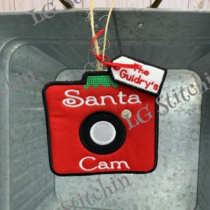 Santa Cam Christmas ornament handmade burlap embroidered ornament custom ornament