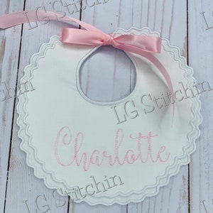 Baby bib scalloped custom embroidered baby bib cute homemade cotton gift baby shower gift baby gift