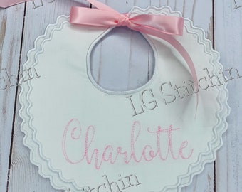 Baby bib scalloped custom embroidered baby bib cute homemade cotton gift baby shower gift baby gift