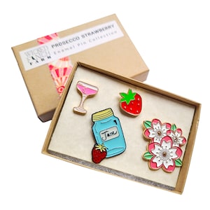 Enamel Pins Flower Strawberry Prosecco Pin Collection
