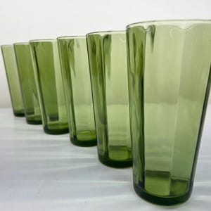 MCM Avocado Green Water Glasses-Set Of 6 Vintage Paneled Ice Tea