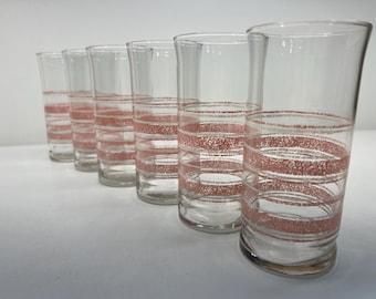 Vintage Libbey Pink & white Striped Glass Tumblers (Set of 6) MCM glassware