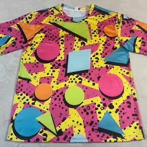 Women Men LARGE 3D T-Shirt awesome 80's Shapes Print Casual Short Sleeve