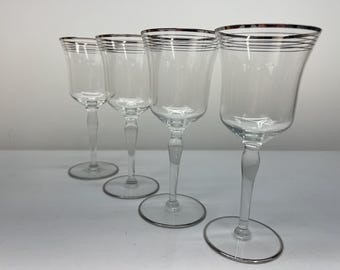 Mikasa Jamestown Set 4 Crystal platinum Rim Wine Goblets Stems Glasses
